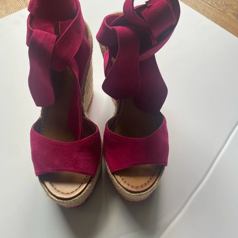 Paul Andrew Hot Pink Espadrille Wedge Sandals